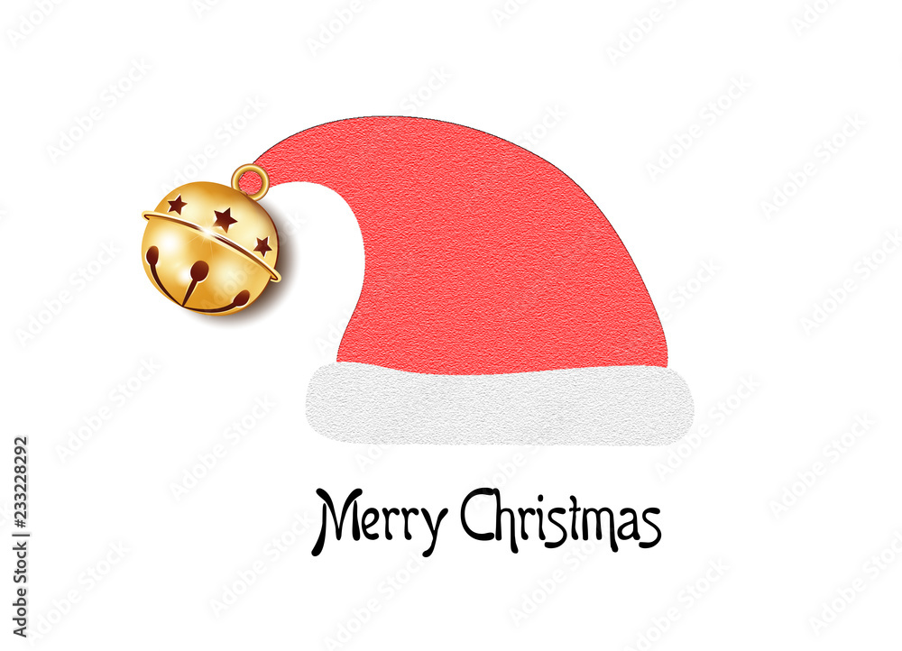 Weihnachtskarte mit Weihnachtsmütze und Wünsche in englisch, Gezeichnete  Mütze mit Schellen Glöckchen, Vektor Illustration isoliert auf weißem  Hintergrund Stock-Vektorgrafik | Adobe Stock