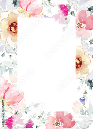 Vector card with floral pattern in watercolor style. Vintage handmade illustration.