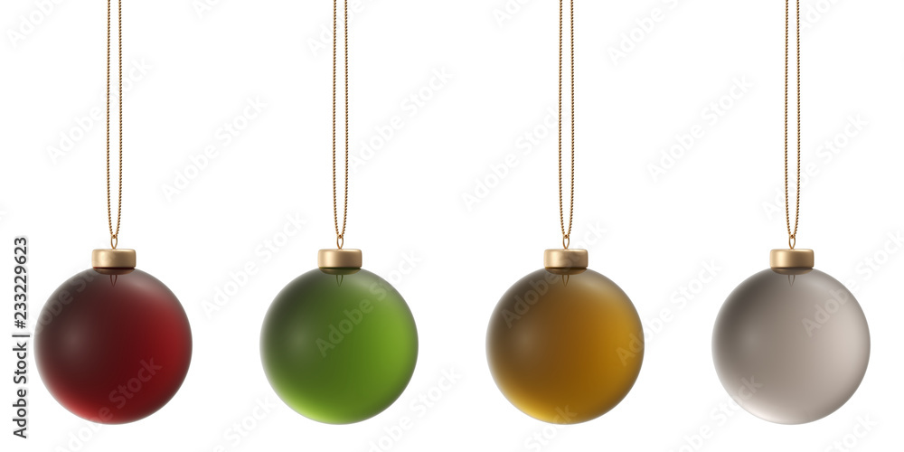 3D rendering of colored glass christmas ball set in hanging isolated on white background