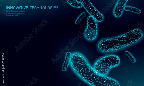 Bacteria 3D low poly render probiotics. Healthy normal digestion flora of human intestine yoghurt production. Modern science technology medicine allergy immunity thearment vector illustration