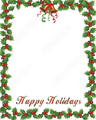 Background-Christmas Holly with Bells-Happy Holidays