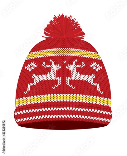 Red  knitted winter hat. vector illustration