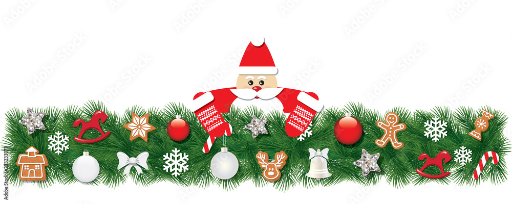 Christmas fir border decorated with Santa Claus. Christmas fir border decorated with Santa Claus.