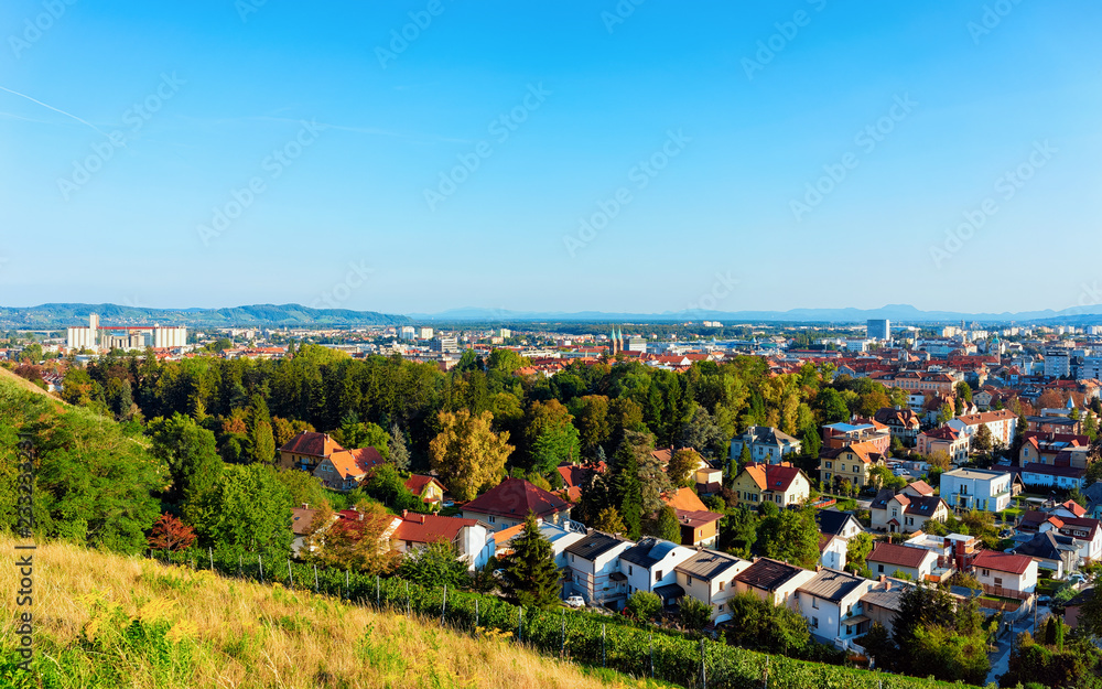 Vineyards on Hill and cityscape of Maribor Slovenia