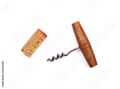 Fotografie Vintage wine bottle opener and cork isolated