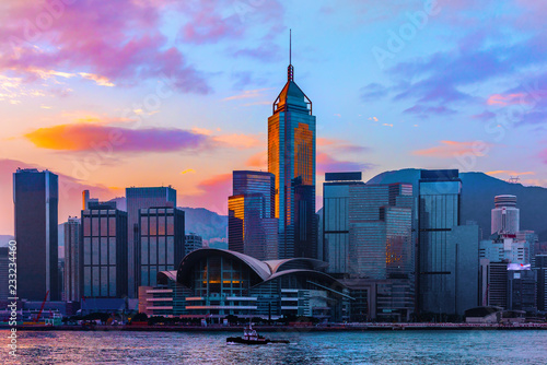 Canvas Print sunrise of Victoria Harbour in Hong Kong.