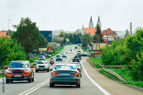 Scenery with car traffic in road in Poland