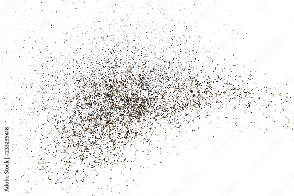 Fototapeta premium Scrap metal shavings dust, pile isolated on white background, texture, top view