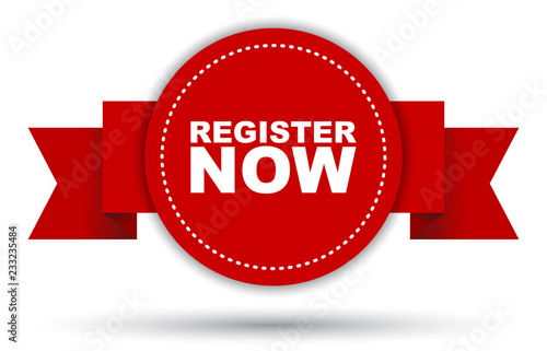 red vector banner register now