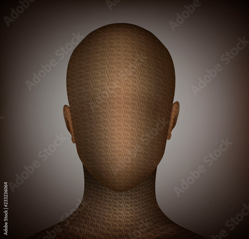 hesitation concept, man without face idea and text, life in hesitation,