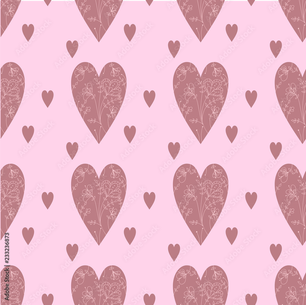 pattern with hearts and flowers. cute swirly hearts seamless background