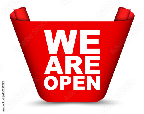 red vector banner we are open