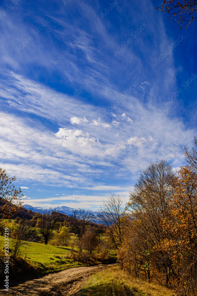 Fototapeta premium Beautiful forest landscape with amazing clouds, Armenia