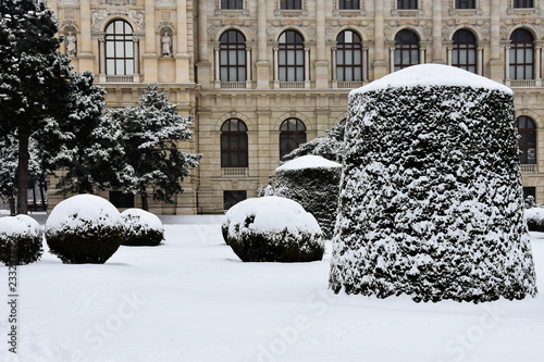 Maria-Theresien-Platz, a large public square in Vienna, Austria after a huge snowfall photo