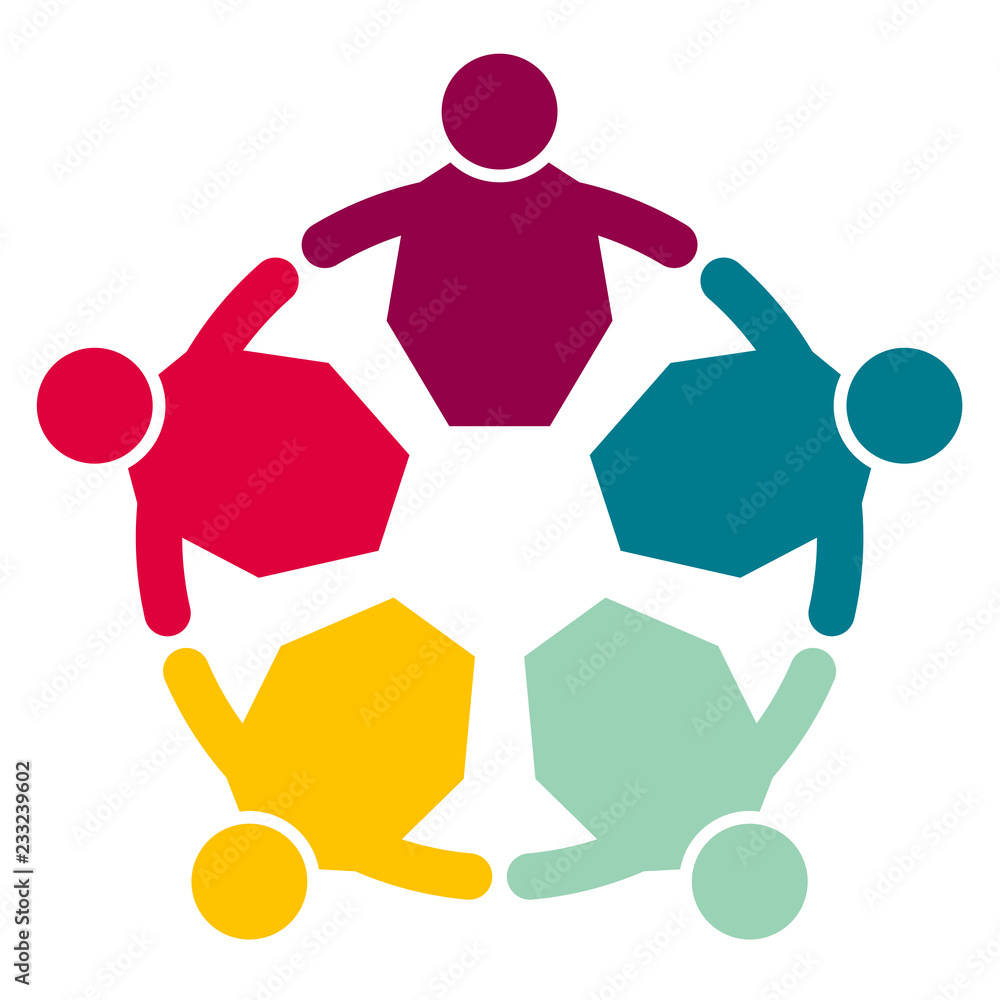 Group of five people in a circle.Teamwork meeting.people are meeting in the room. Group of five people in a circle.Teamwork meeting.people are meeting in the room.