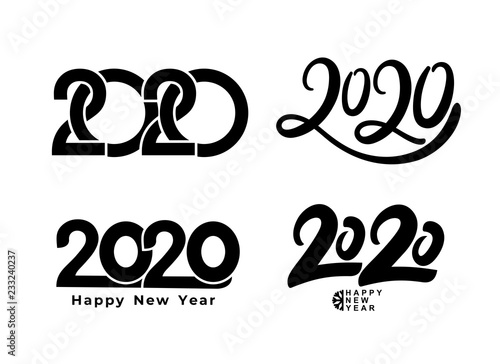 Big Set of 2020 text design pattern. Collection of Happy New Year and happy holidays. Vector illustration. Isolated on white background.