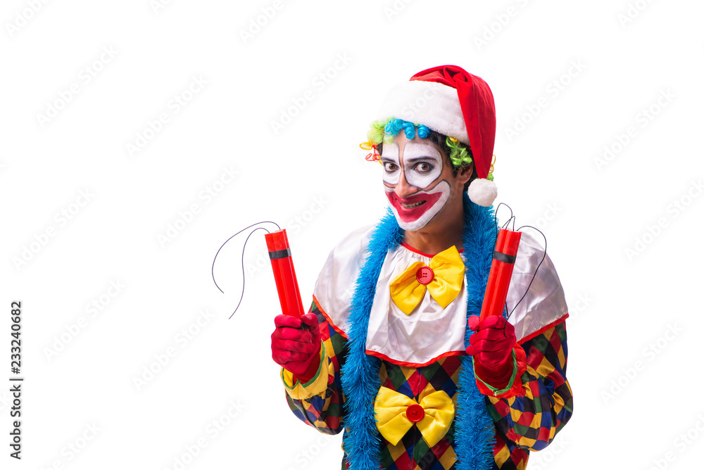Young funny clown comedian isolated on white 