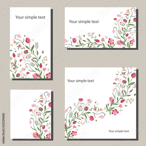 Fototapeta Naklejka Na Ścianę i Meble -  Floral spring templates with flowers. For romantic and easter spring design, announcements, greeting cards, posters, advertisement.
