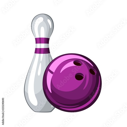 Vector illustration of bowling skittle and purple bowling ball, isolated on white background 1.1