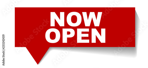 red vector banner now open