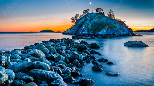Sunset over Whyte Cliff, West Vancouver, beautiful British Columbia, Canada. photo