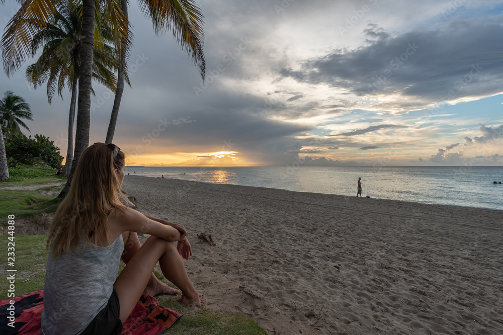 Blonde girl on the beach in Varadero, Cuba.