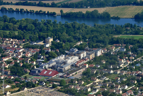 Rosny sur Seine, France - july 7 2017 : aerial photography of the town photo