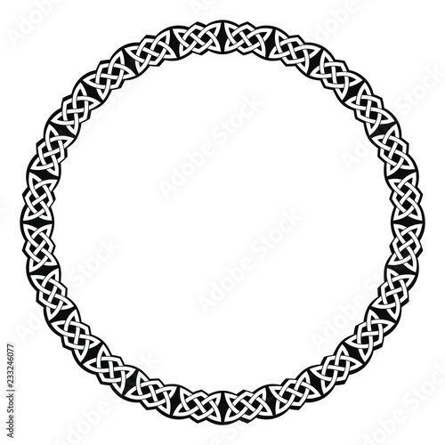 Vector circular frame. Celtic national ornament interlaced ribbon isolated on white background.