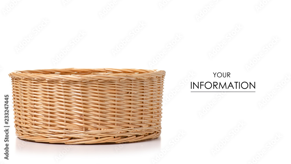 Wicker basket empty pattern on white background isolation - obrazy, fototapety, plakaty 
