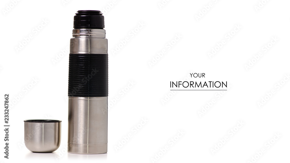 Thermos bottle metal pattern on white background isolation Thermos bottle metal pattern on white background isolation