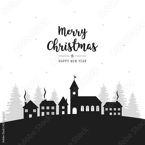 Christmas winter landscape village greetings silhouette background