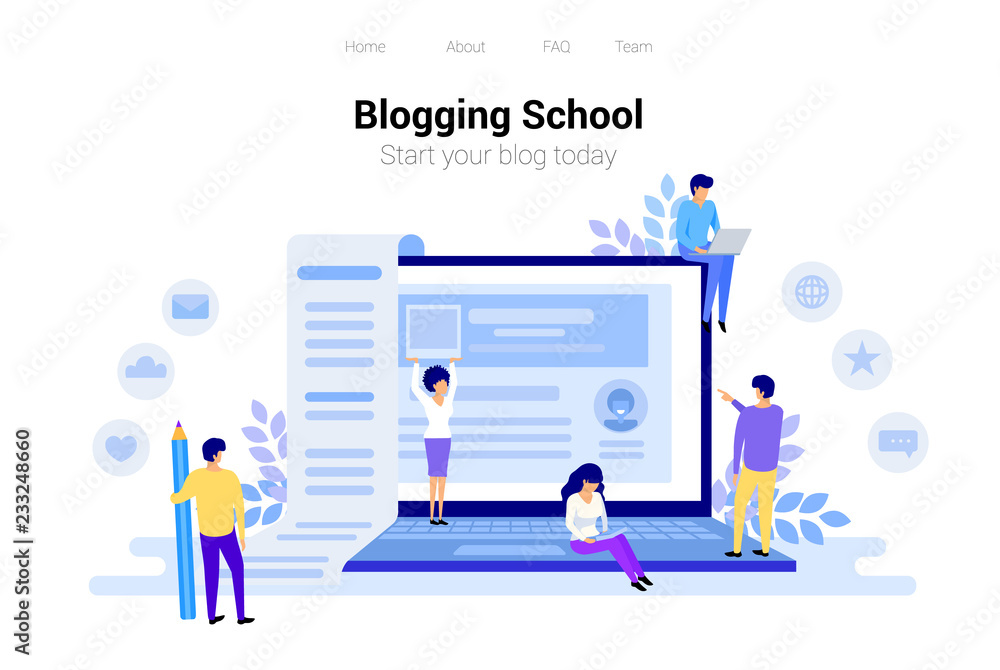 Blogging and copywriting concept. Content management for web page, banner, presentation, social media, posters. Education, news, seminars, tutorials vector illustration Blogging and copywriting concept. Content management for web page, banner, presentation, social media, posters. Education, news, seminars, tutorials vector illustration