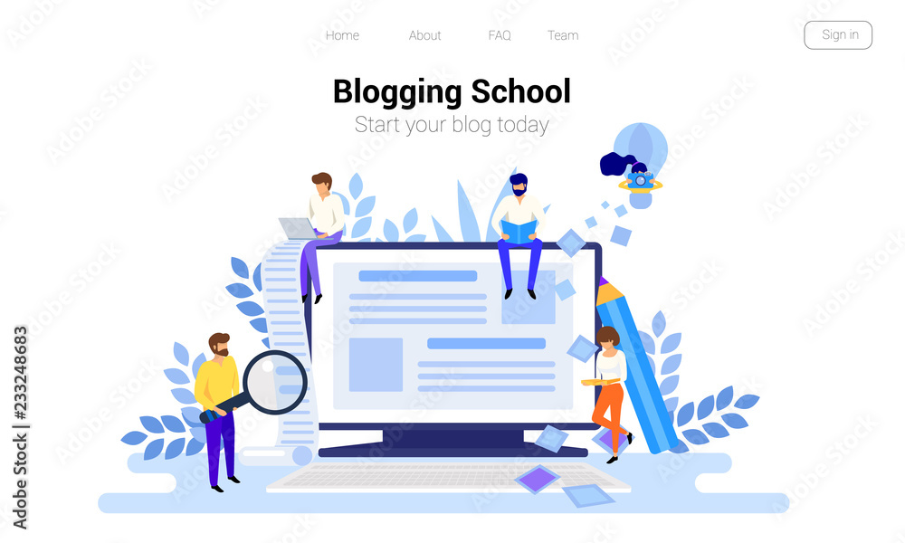 Blogging and copywriting concept. Content management for web page, banner, presentation, social media, posters. Education, news, seminars, tutorials vector illustration