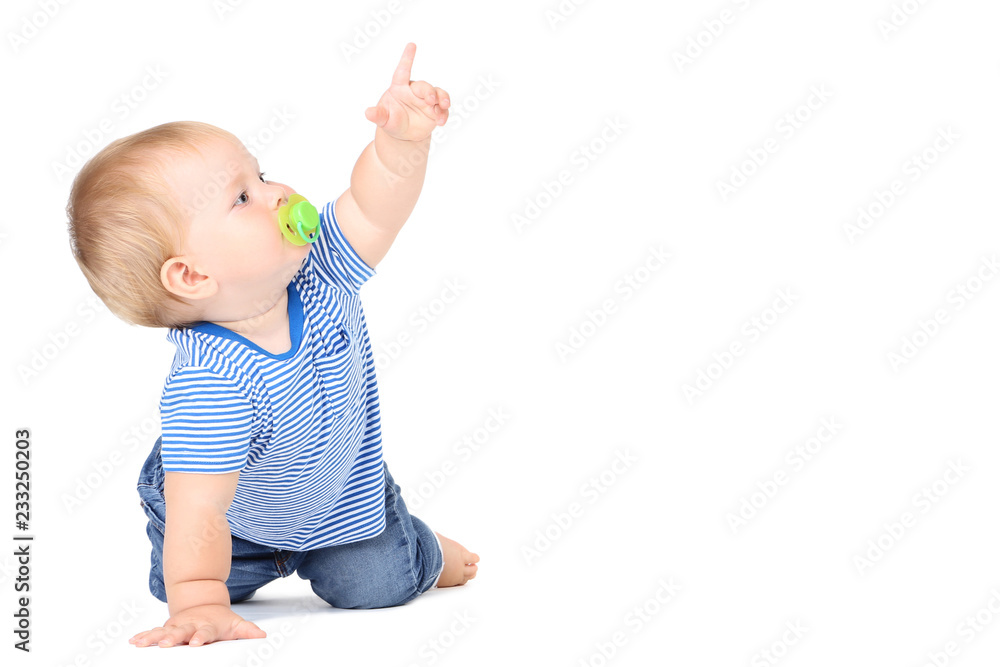 Baby boy with soother isolated on white background Baby boy with soother isolated on white background
