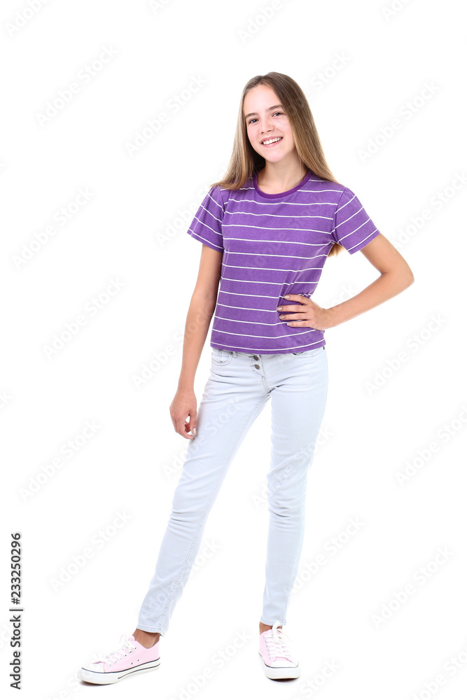 Young girl in fashion clothes isolated on white background Young girl in fashion clothes isolated on white background