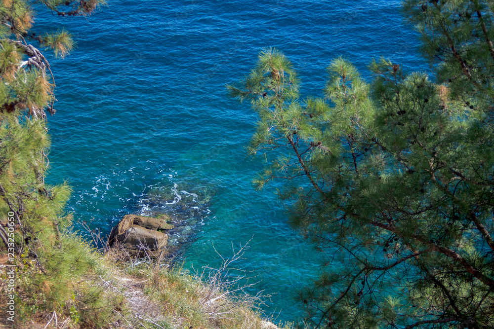Fototapeta premium The stunning waters of the Aegean Sea - a view from the fortress of Kavala, Greece.