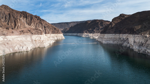 Hoover Dam, Lake Mead side showing water level at flood stages