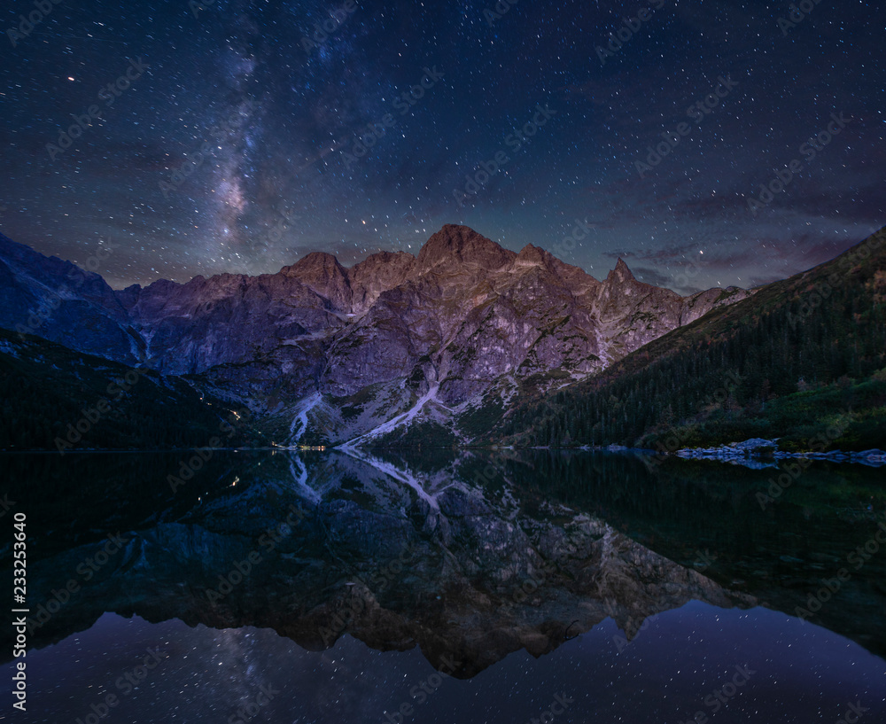 mountain lake in the Tatra Mountains - night photography