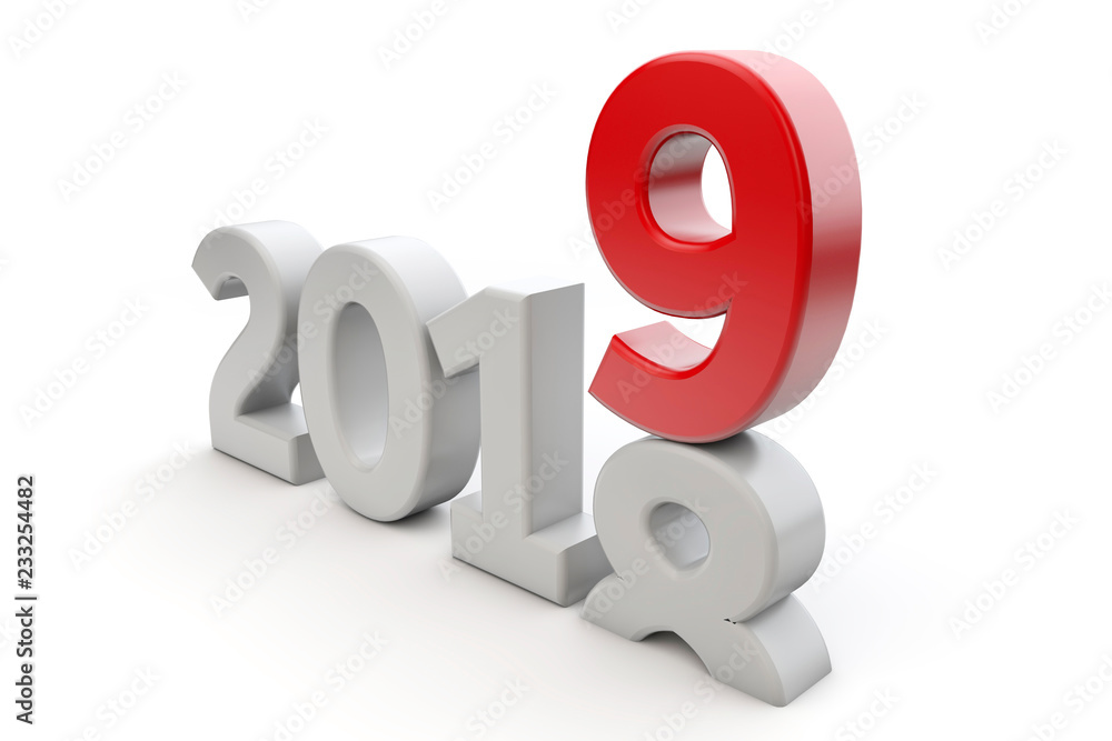 New Year 2019. Changing year date. 3D Rendering New Year 2019. Changing year date. 3D Rendering