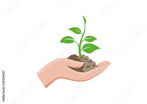 Isolated green sprout with soil in hand 