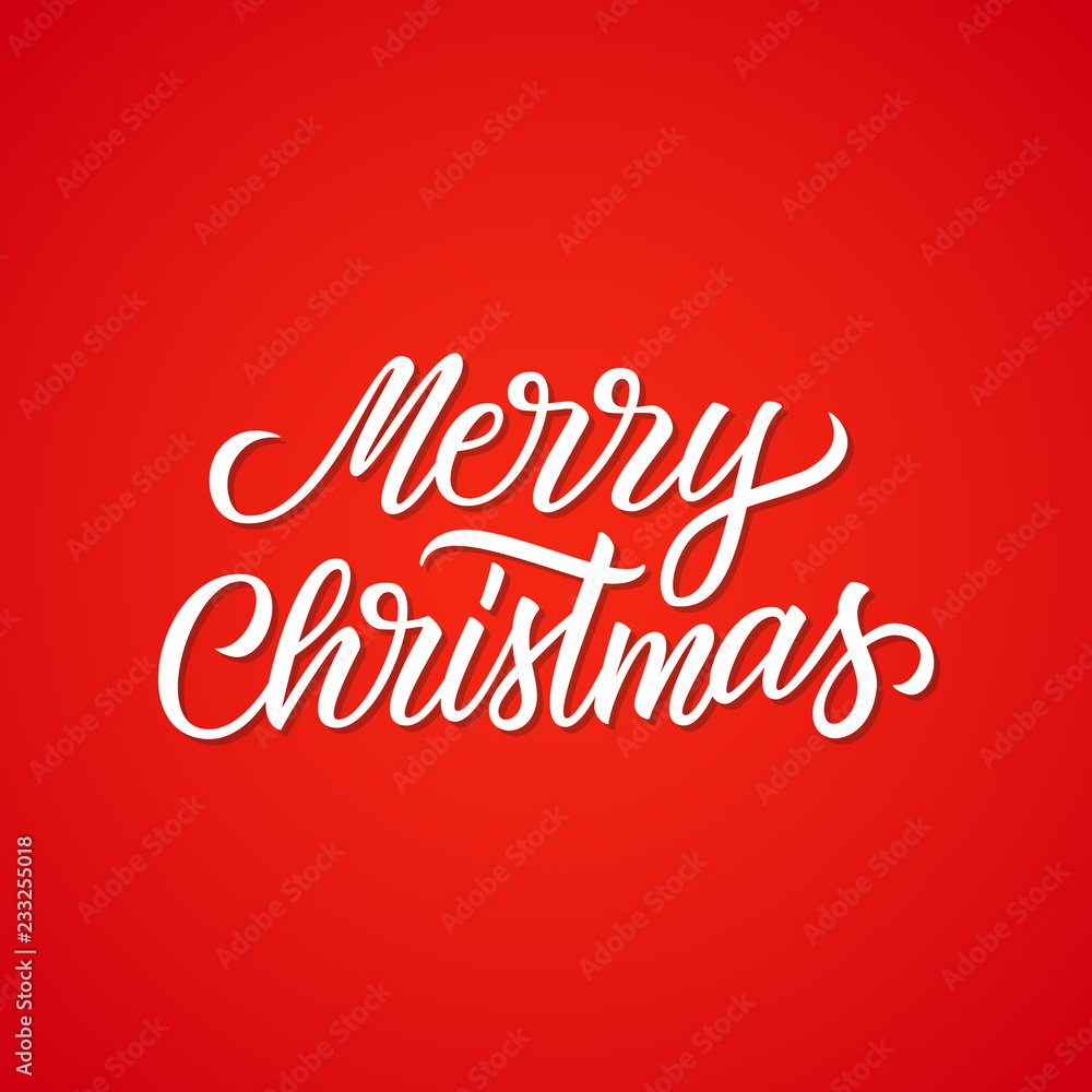 Merry Christmas handwritten inscription on red background. Creative typography for christmas holiday greetings and invitations. Vector illustration.
