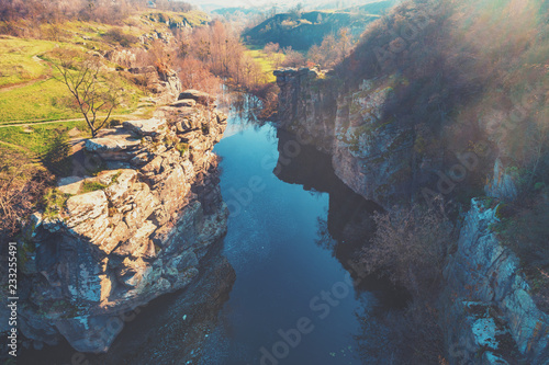 Autumn landscape, beautiful cliffs along the mountain river