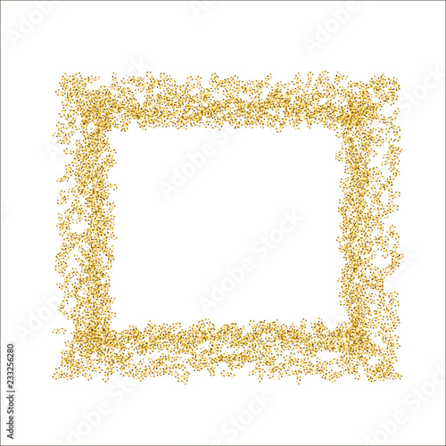 Gold frame glitter texture isolated on white. Golden color of winners. Gilded abstract particles.