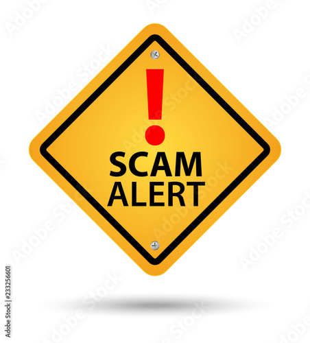 Yellow scam alert road sign