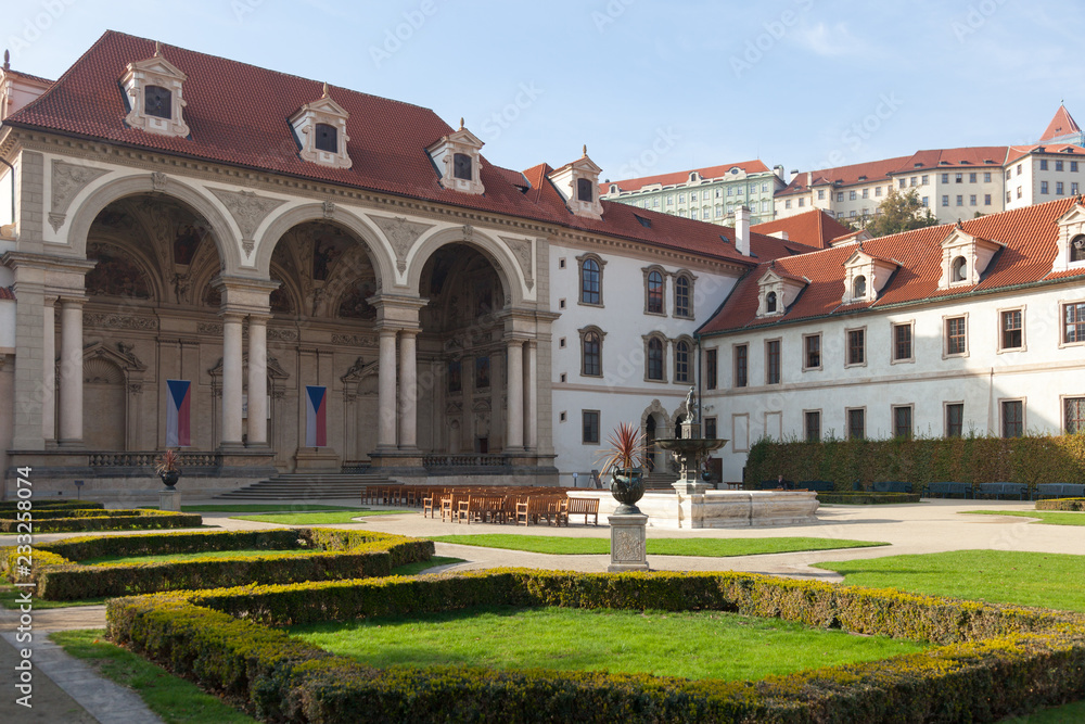PRAGUE, CZECH REPUBLIC - OCTOBER 09, 2018: Beautiful views of the Wallenstein Gardens Park. View of the courtyard. 