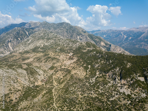 Drone photograph of Albanian mountains in Albania  Albanian Riviera 
