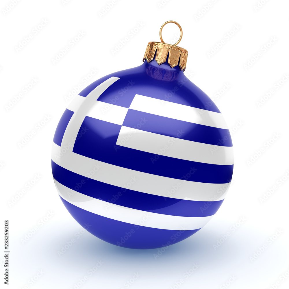 3D rendering Christmas ball with the flag of Greece 3D rendering Christmas ball with the flag of Greece