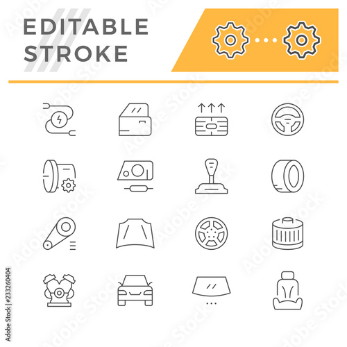 Set of car related line icons