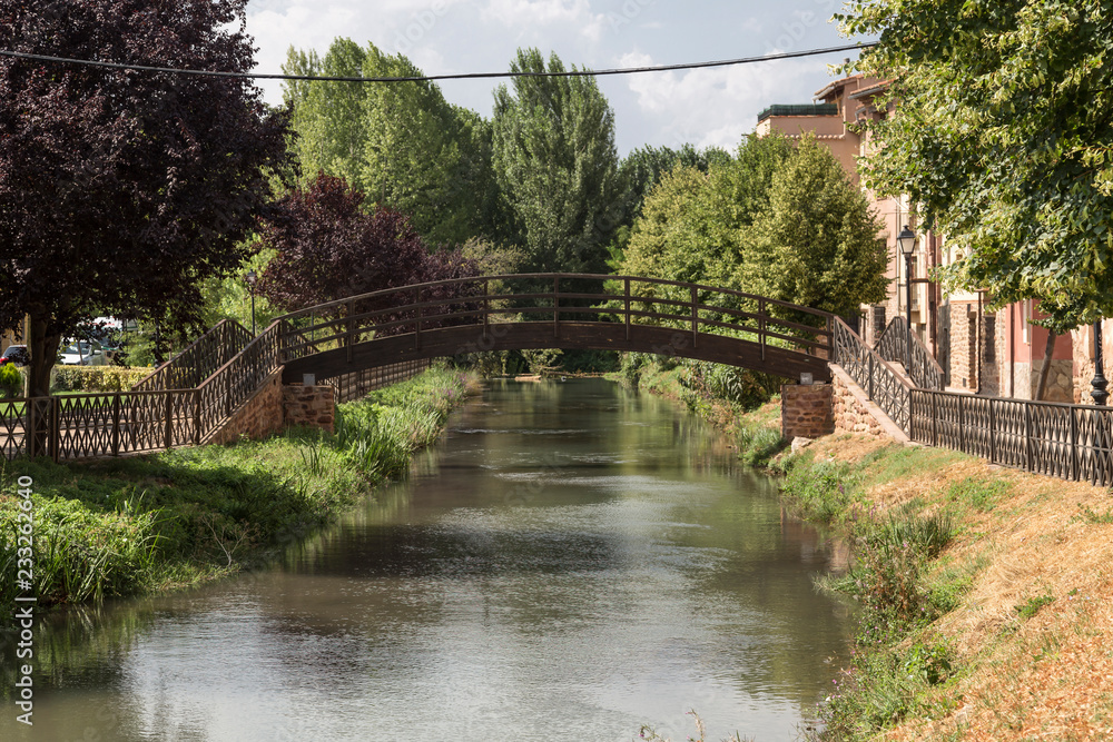Fototapeta premium iron bridge in Molina de Aragón, Gallo river, Guadalajara, Spain