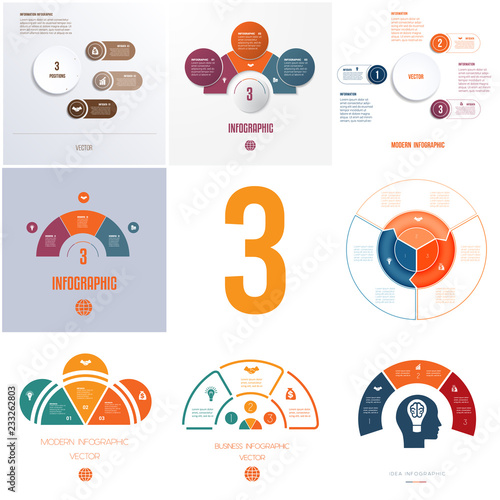 Universal templates elements Infographics conceptual cyclic processes for 3 positions possible to use for workflow, banner, diagram, web designs